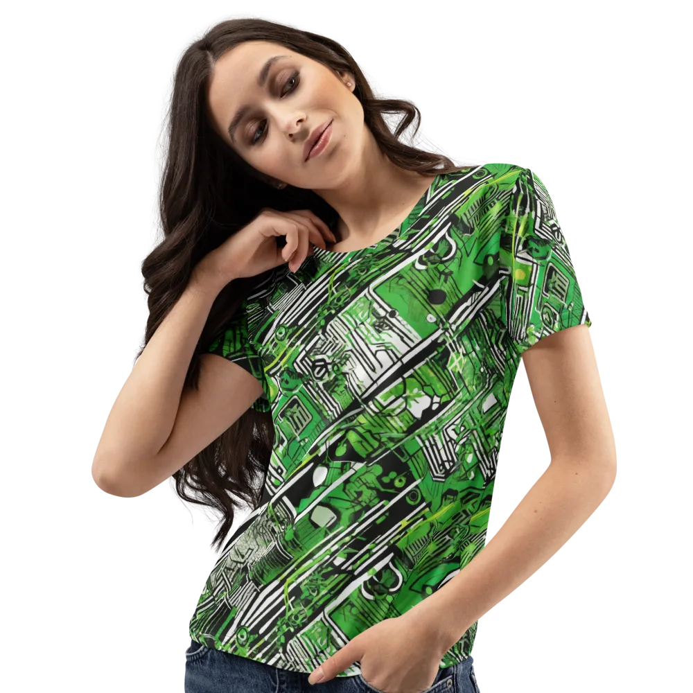 Greenline Grid on Women's Crew Neck T-Shirt — Left Front