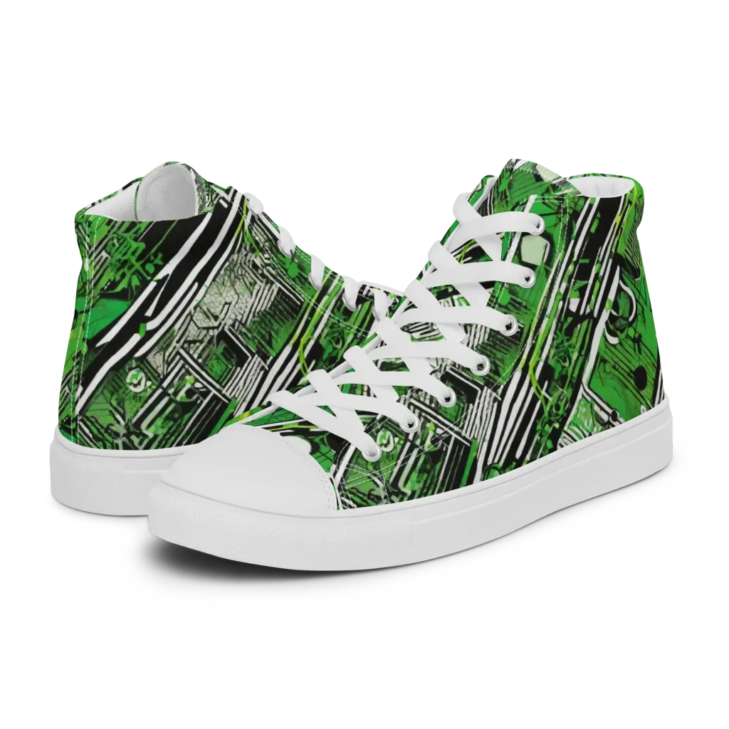 Greenline Grid on Women's High Top Canvas Shoes — Left
