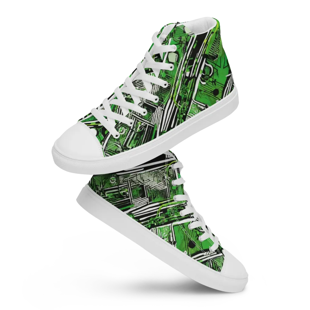 Greenline Grid on Women's High Top Canvas Shoes — Front