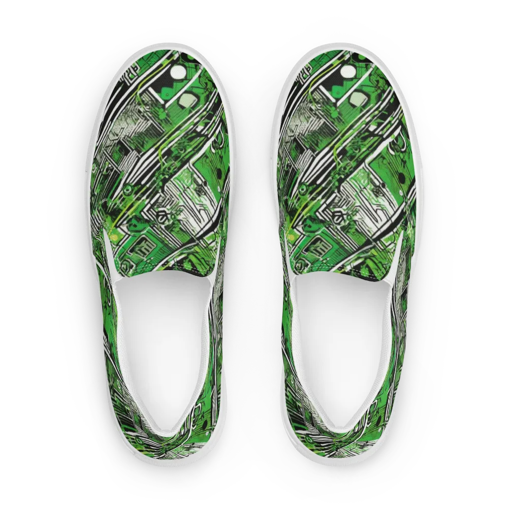 Greenline Grid on Men's Slip-On Canvas Shoes — Front