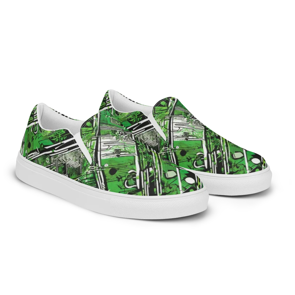 Greenline Grid on Men's Slip-On Canvas Shoes — Right Front