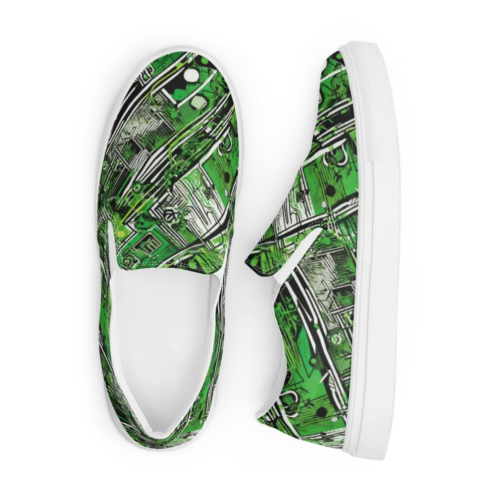 Greenline Grid on Men's Slip-On Canvas Shoes — Front