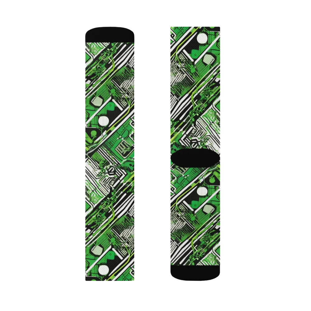 Greenline Grid on Socks — Left Sock