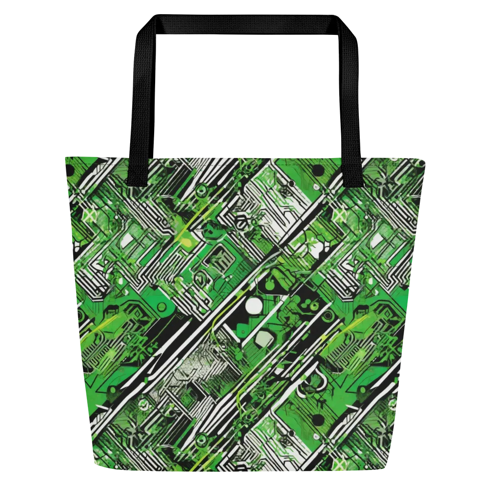 Greenline Grid on Large Tote Bag W/ Pocket — Front