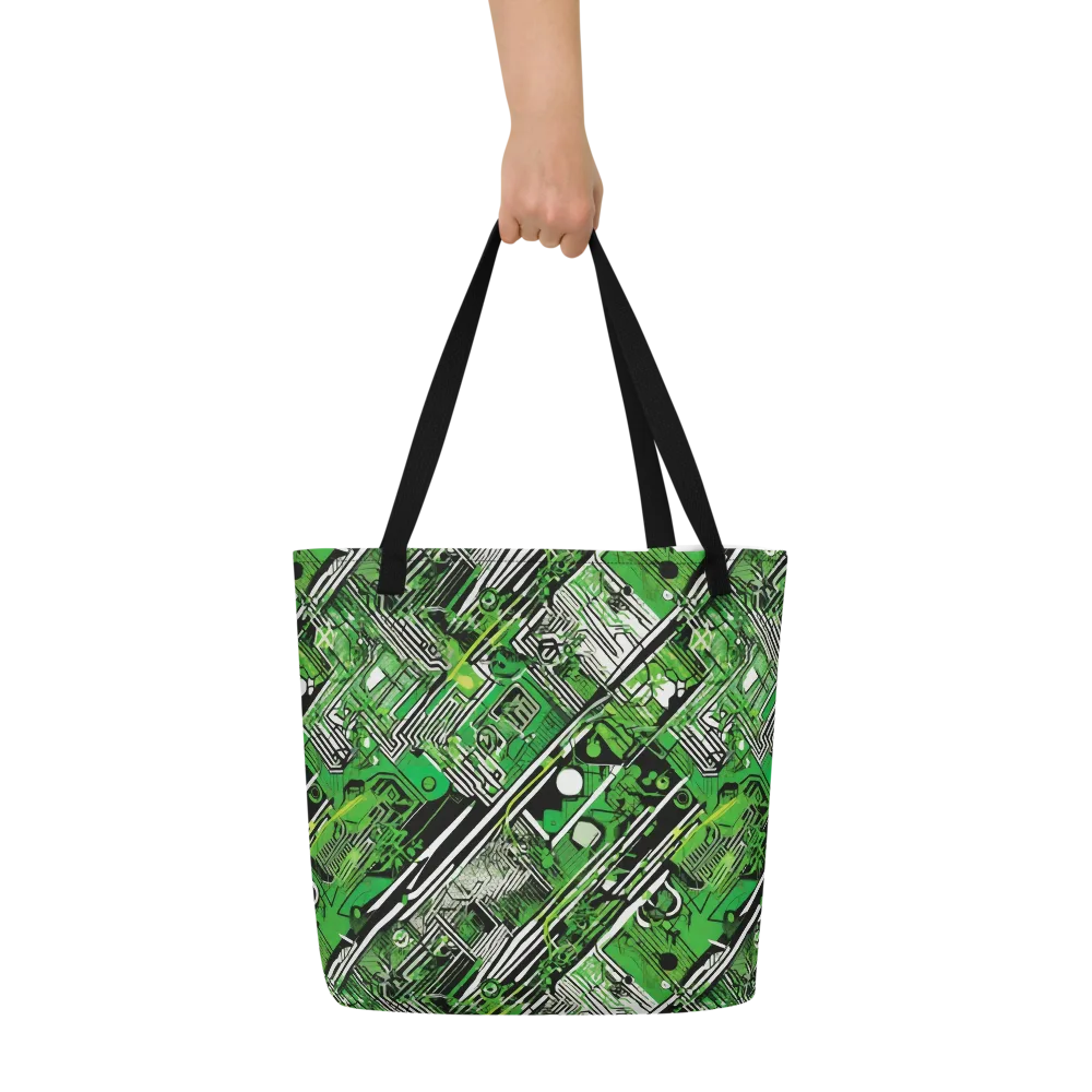 Greenline Grid on Large Tote Bag W/ Pocket — Front