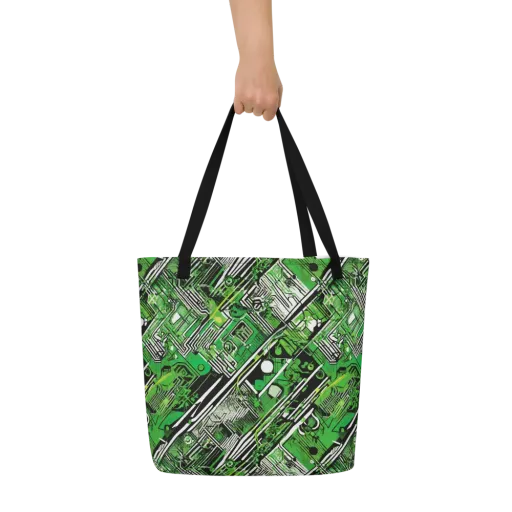 Greenline Grid on a Large Tote Bag W/ Pocket
