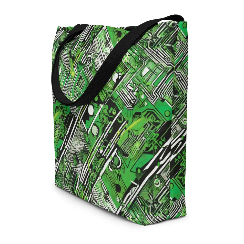 Greenline Grid on Large Tote Bag W/ Pocket — Front