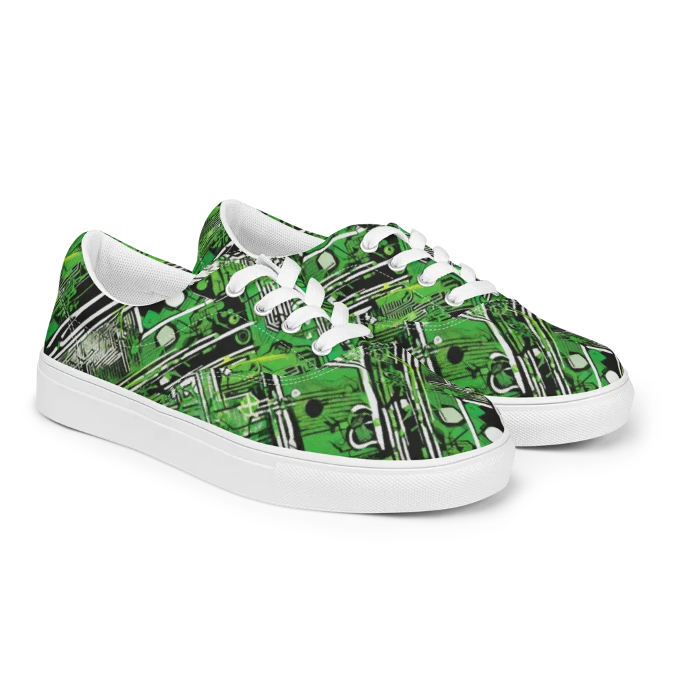 Greenline Grid on Men's Lace-Up Canvas Shoes — Right Front
