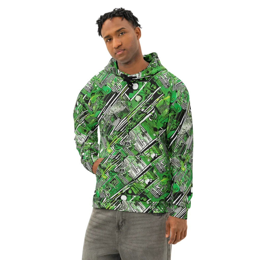 Greenline Grid on Cotton Hoodie — Left Front