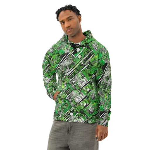 Greenline Grid on a Cotton Hoodie