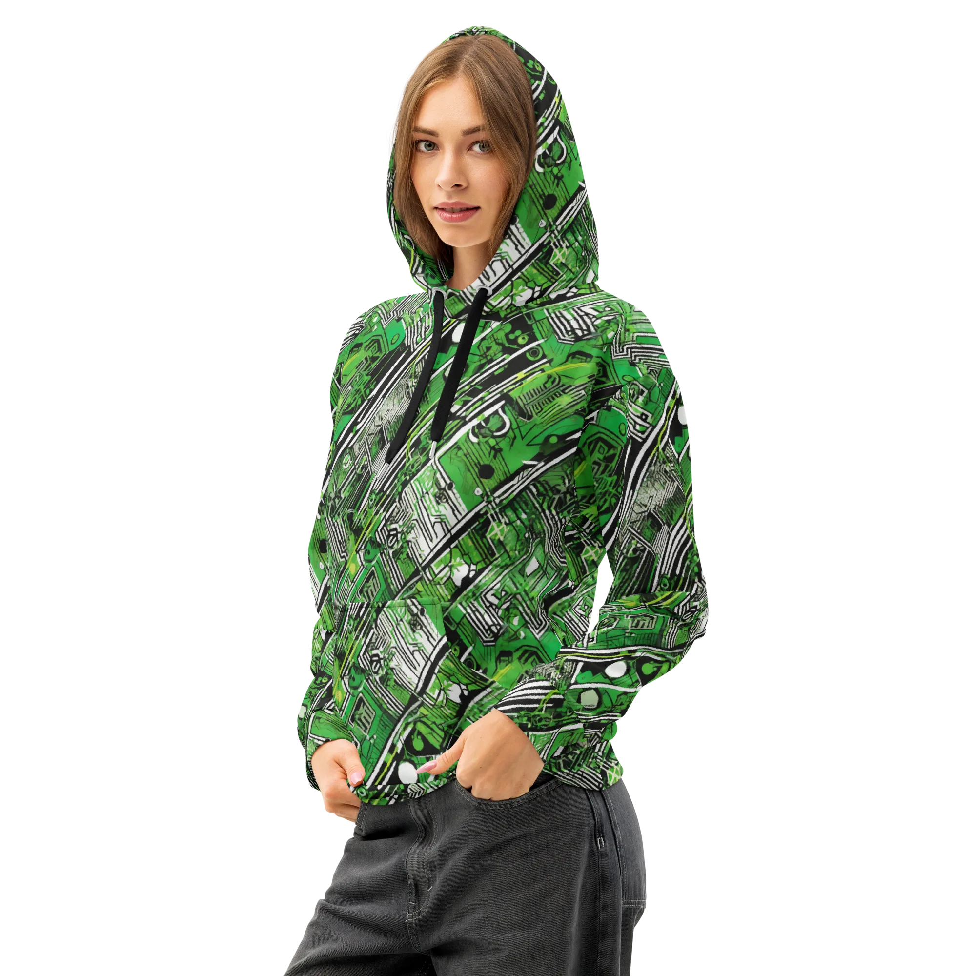 Greenline Grid on Cotton Hoodie — Left Front