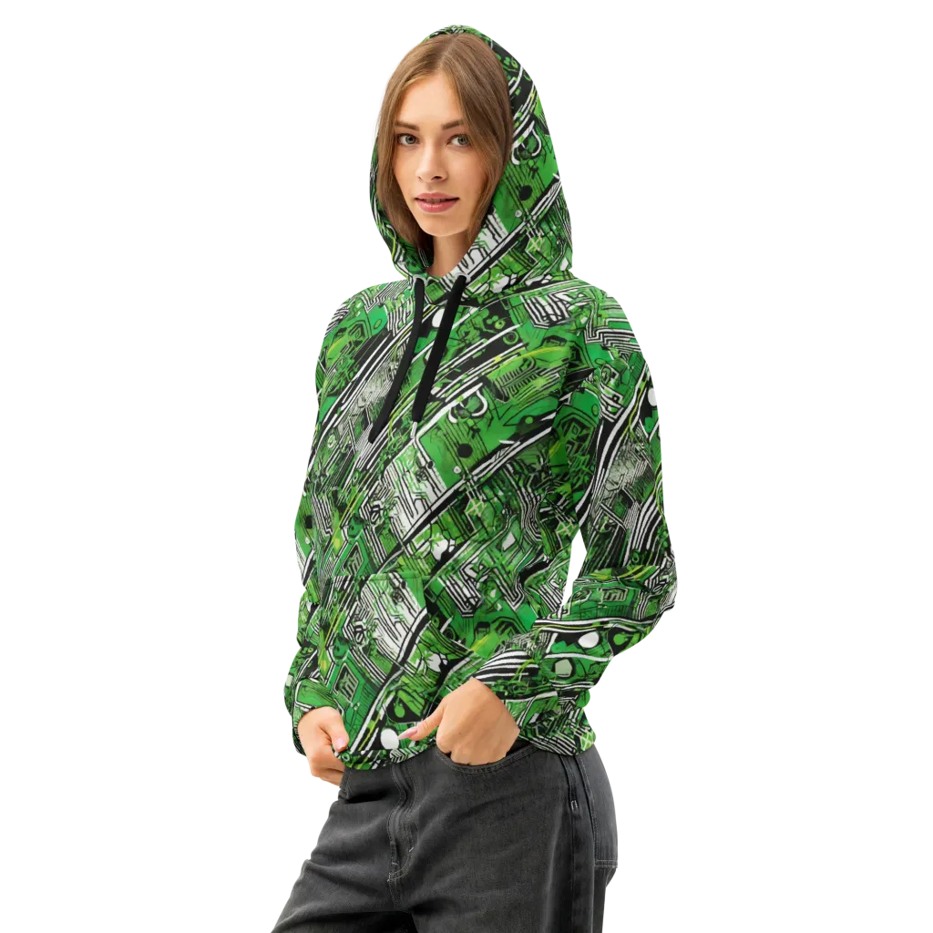 Greenline Grid on Cotton Hoodie — Left Front