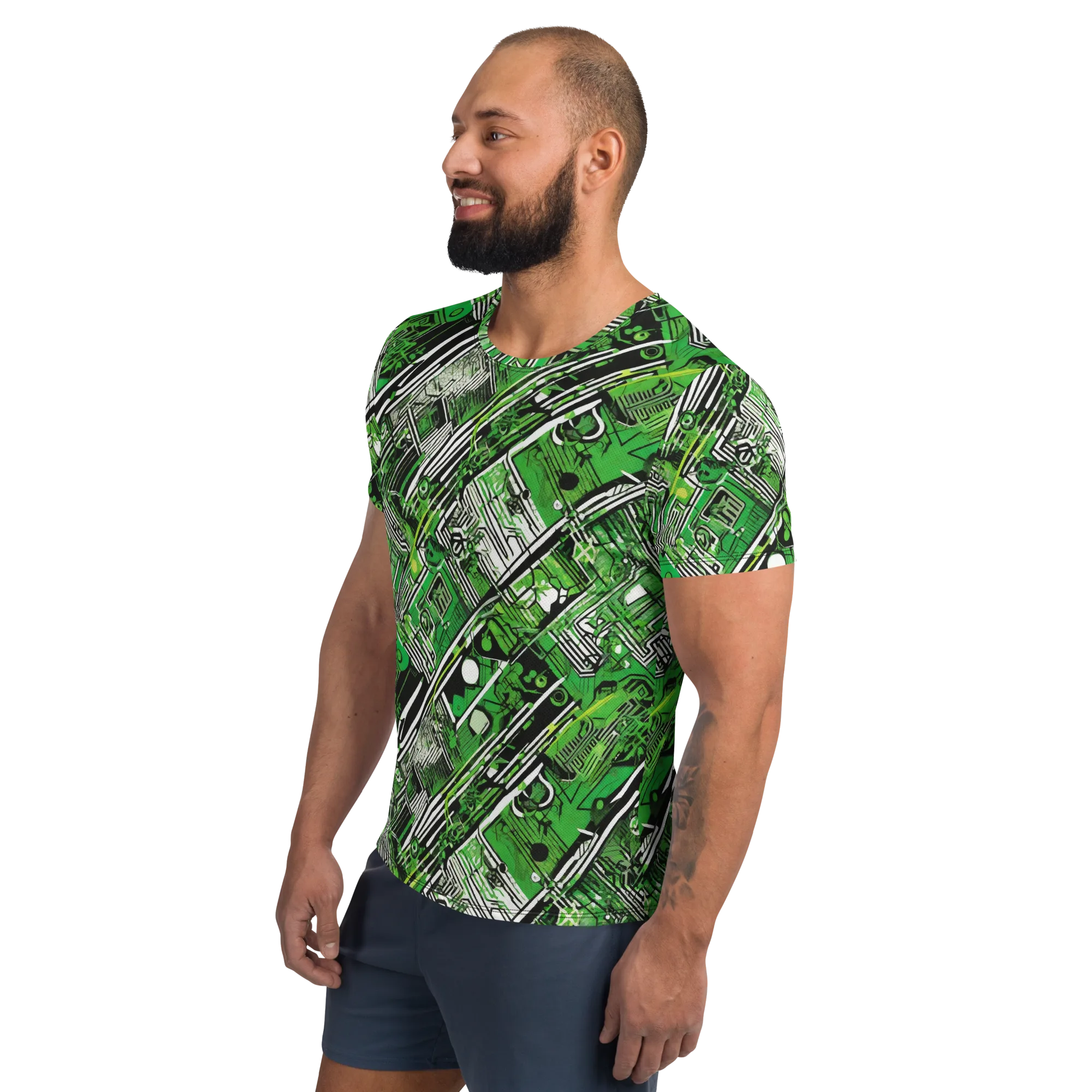 Greenline Grid on Men's Athletic T-Shirt — Left