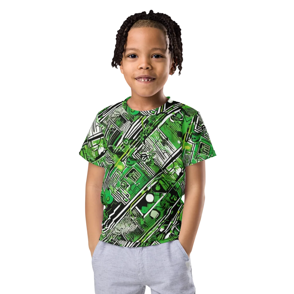 Greenline Grid on Kids Crew Neck T-Shirt — Front