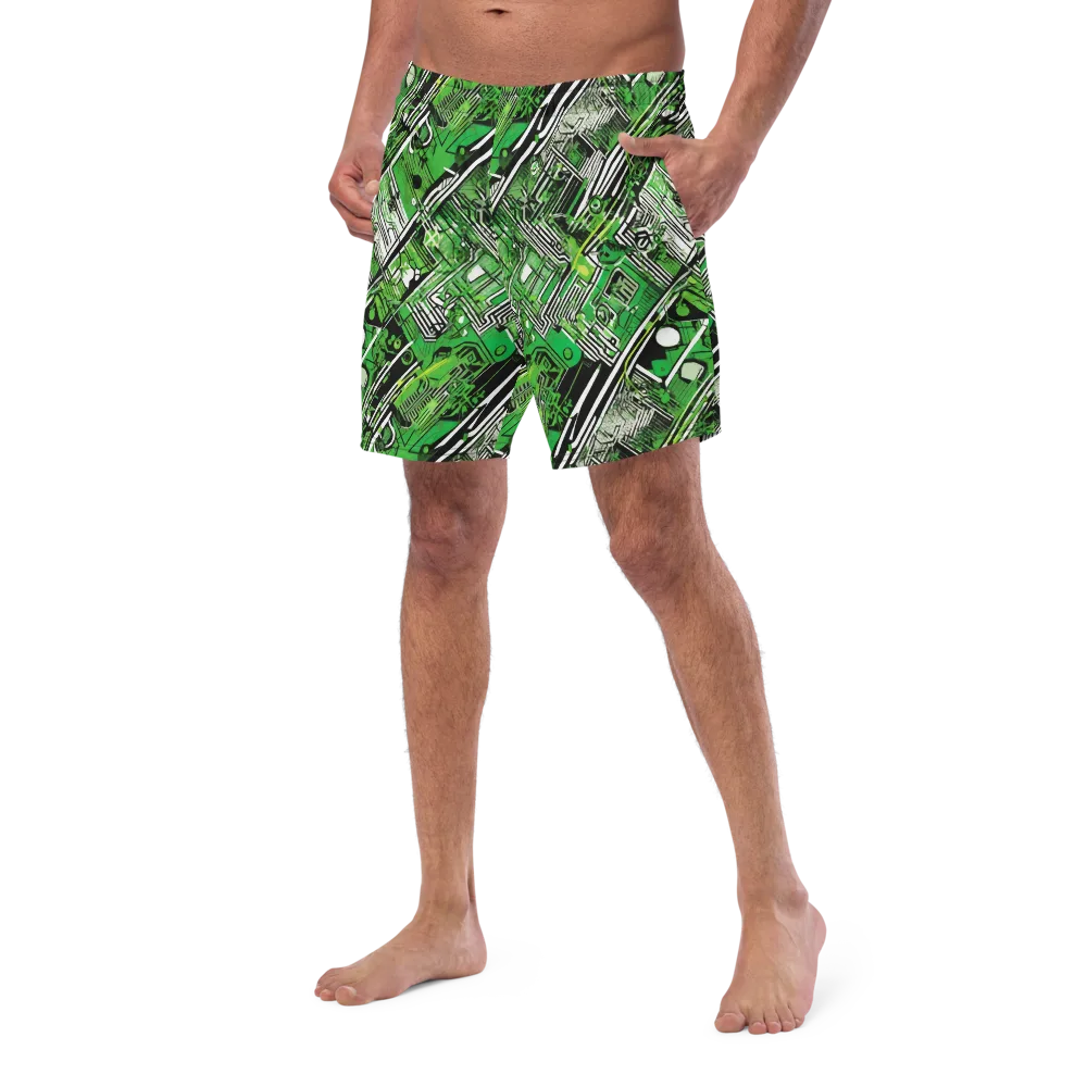 Greenline Grid on Swim Trunks — Left Front