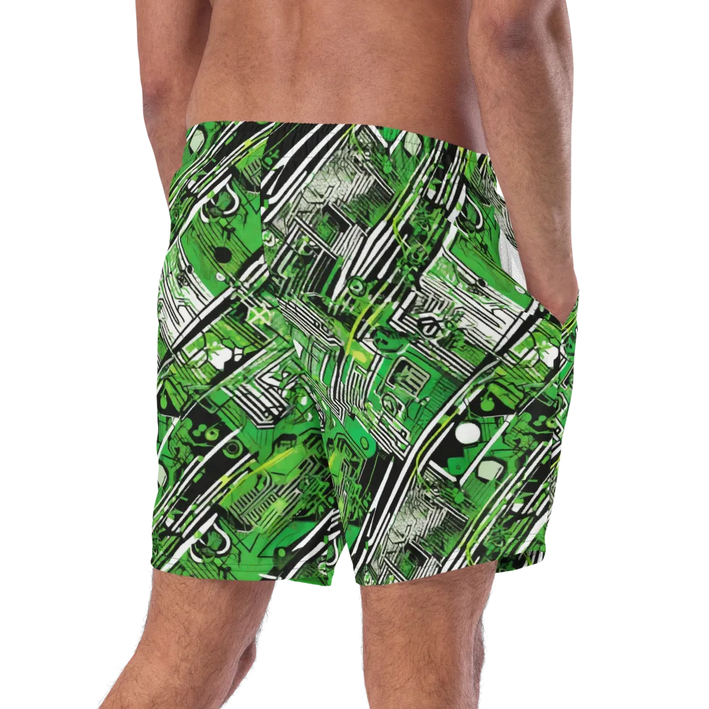 Greenline Grid on Swim Trunks — Right Back