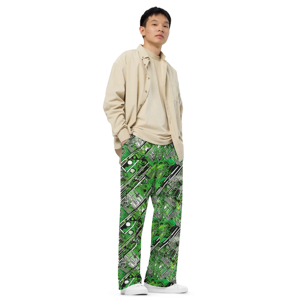 Greenline Grid on Wide-Leg Pants — Right Front