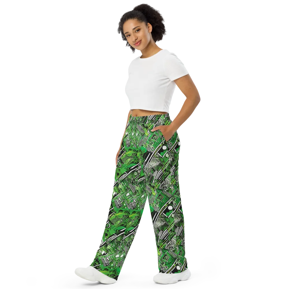 Greenline Grid on Wide-Leg Pants — Left Front