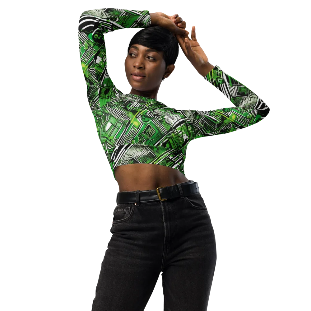 Greenline Grid on Long Sleeve Crop Top — Front
