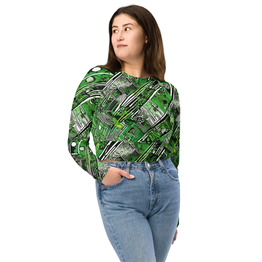 Greenline Grid on Long Sleeve Crop Top — Front