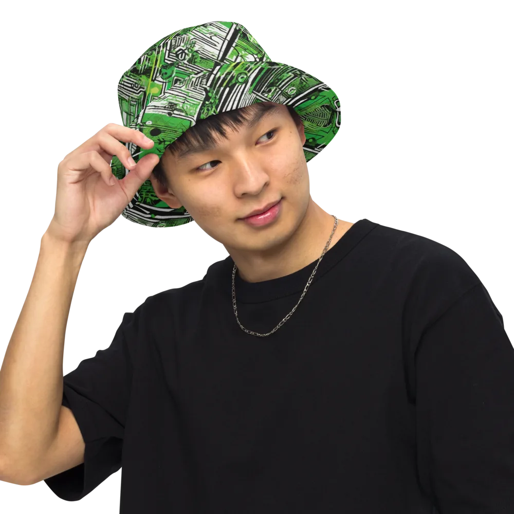 Greenline Grid on Reversible Bucket Hat — Front Inside