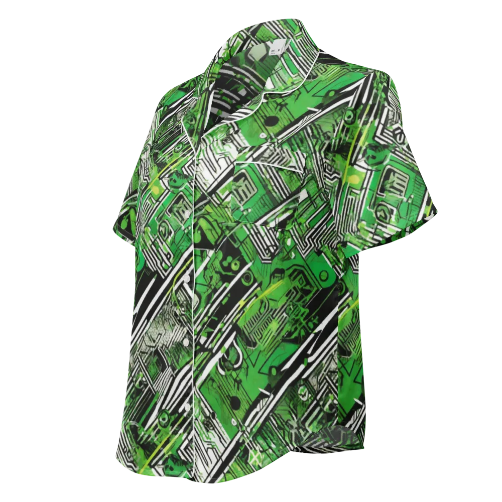 Greenline Grid on Women's Short Sleeve Pajama Top — Left Front