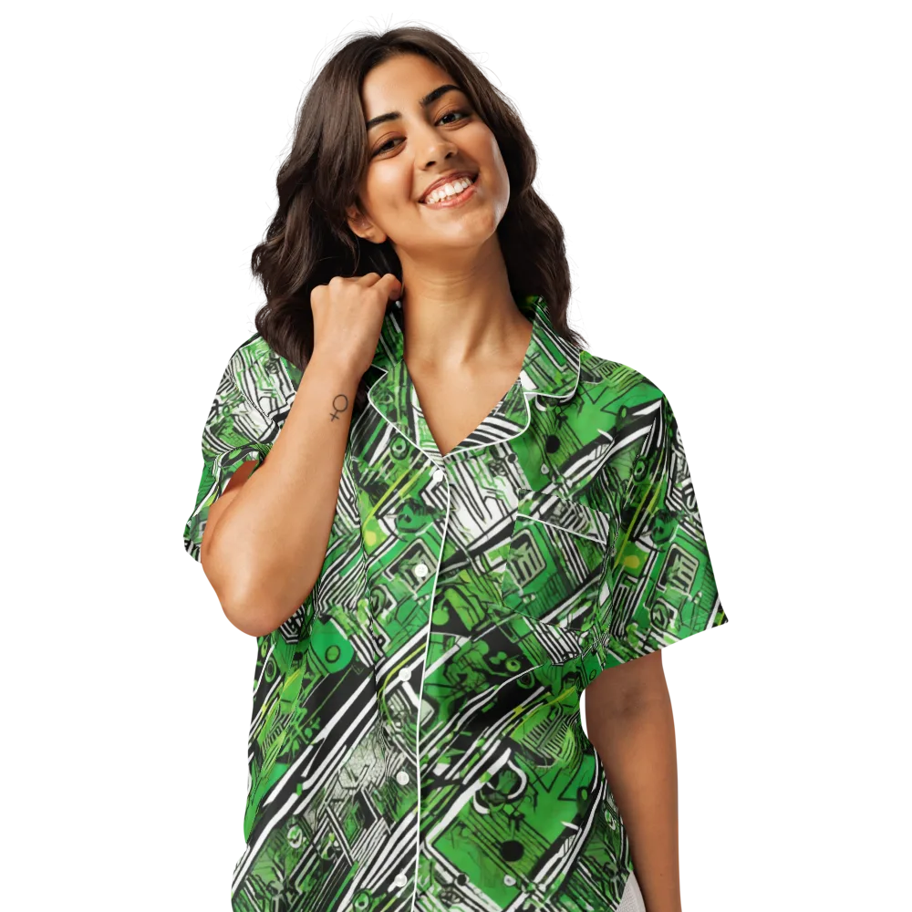 Greenline Grid on Women's Short Sleeve Pajama Top — Front