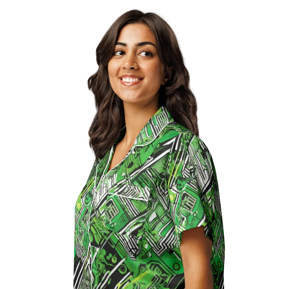 Greenline Grid on Women's Short Sleeve Pajama Top — Left Front