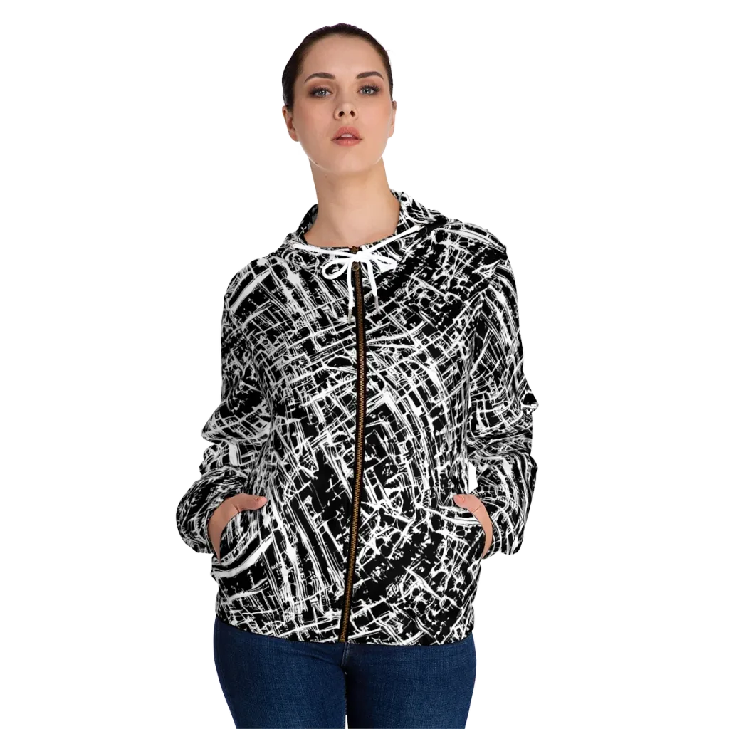 Blackline Riot on Women's Full-Zip Hoodie — Front On Person