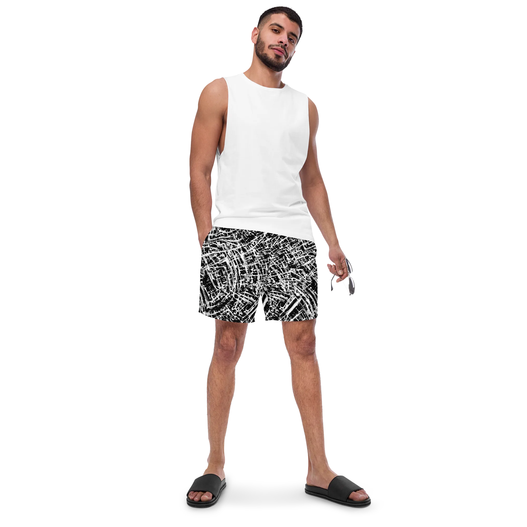 Blackline Riot on Swim Trunks — Front