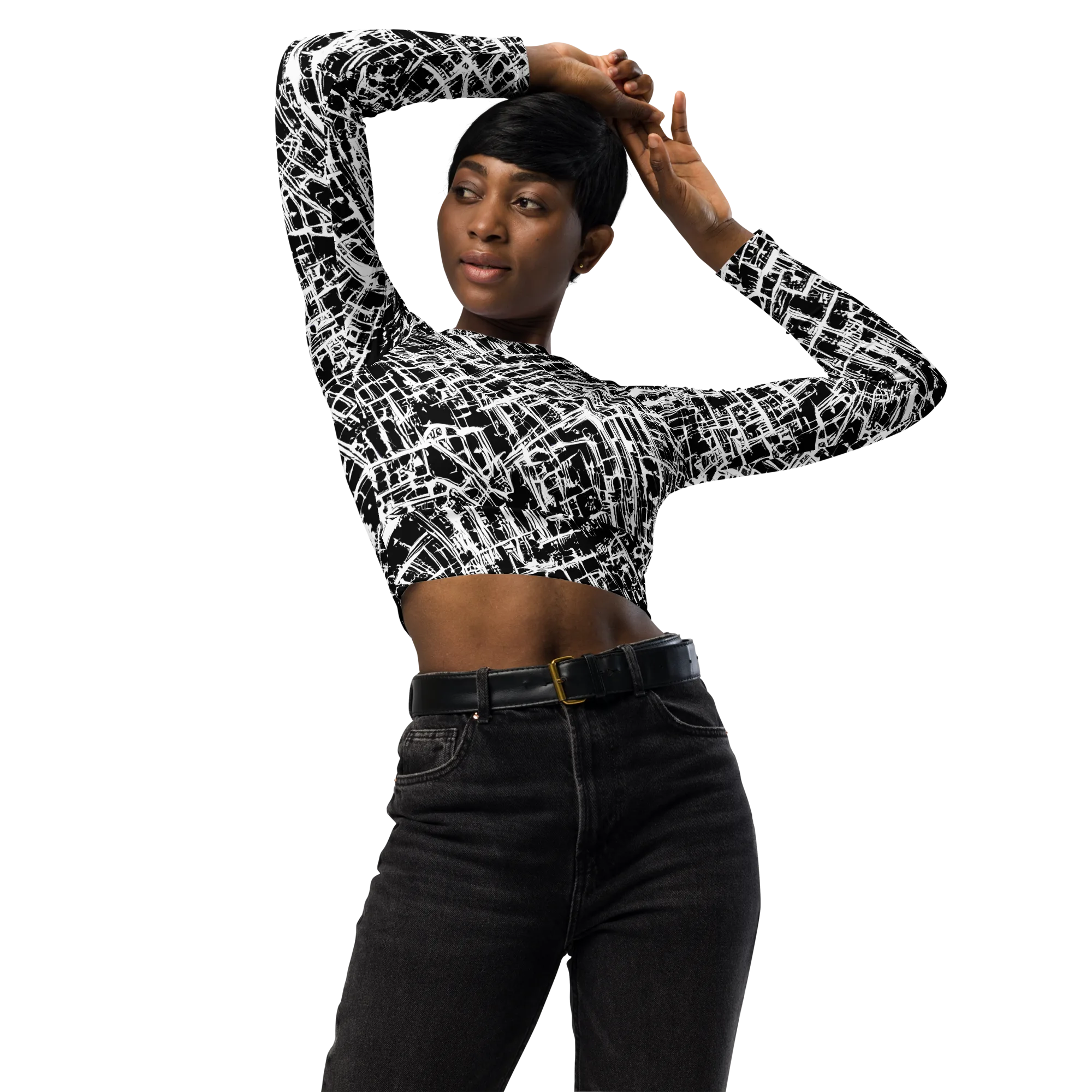 Blackline Riot on Long Sleeve Crop Top — Front