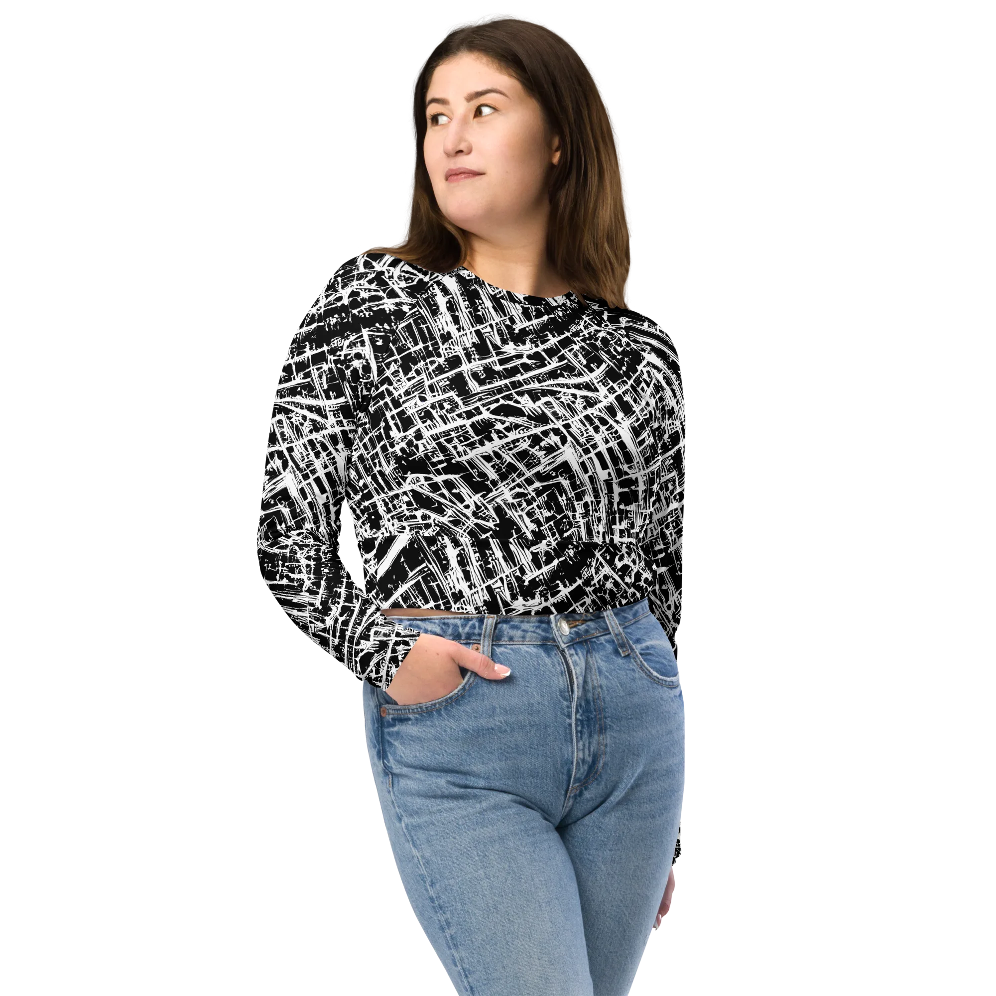 Blackline Riot on Long Sleeve Crop Top — Front