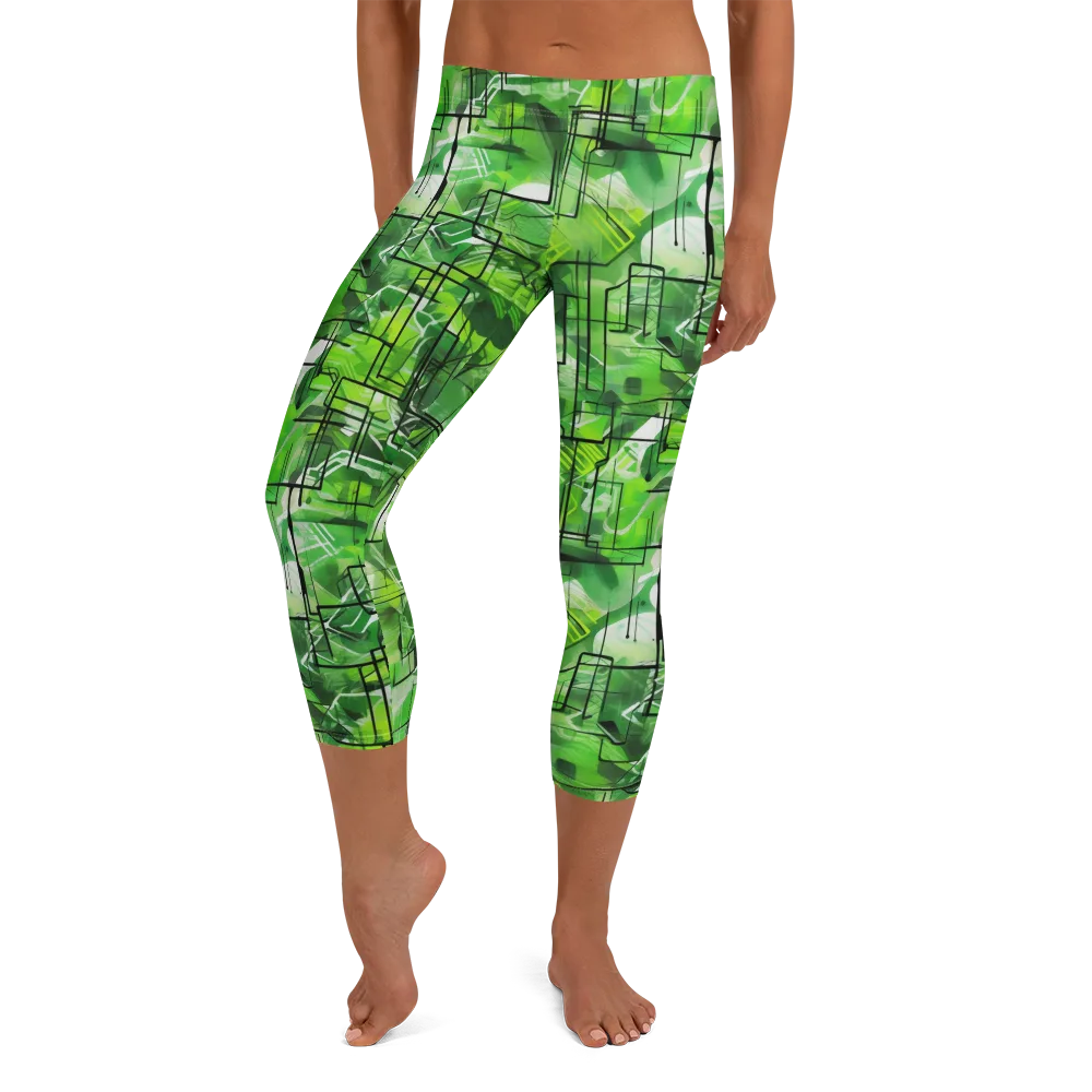 Lime Geometry on Capri Leggings — Front