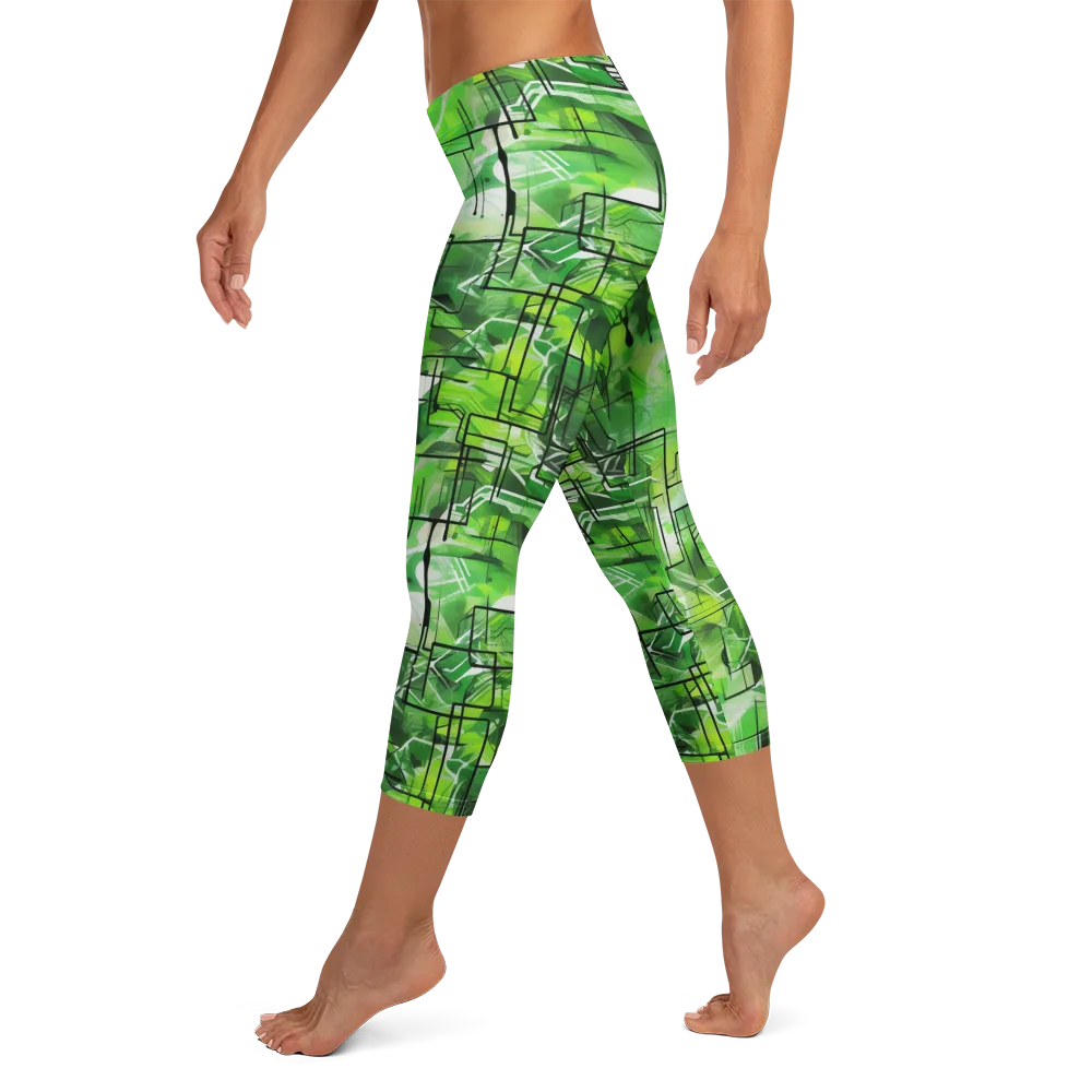 Lime Geometry on Capri Leggings — Left
