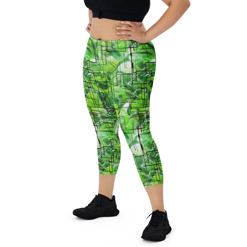 Lime Geometry on Capri Leggings — Front