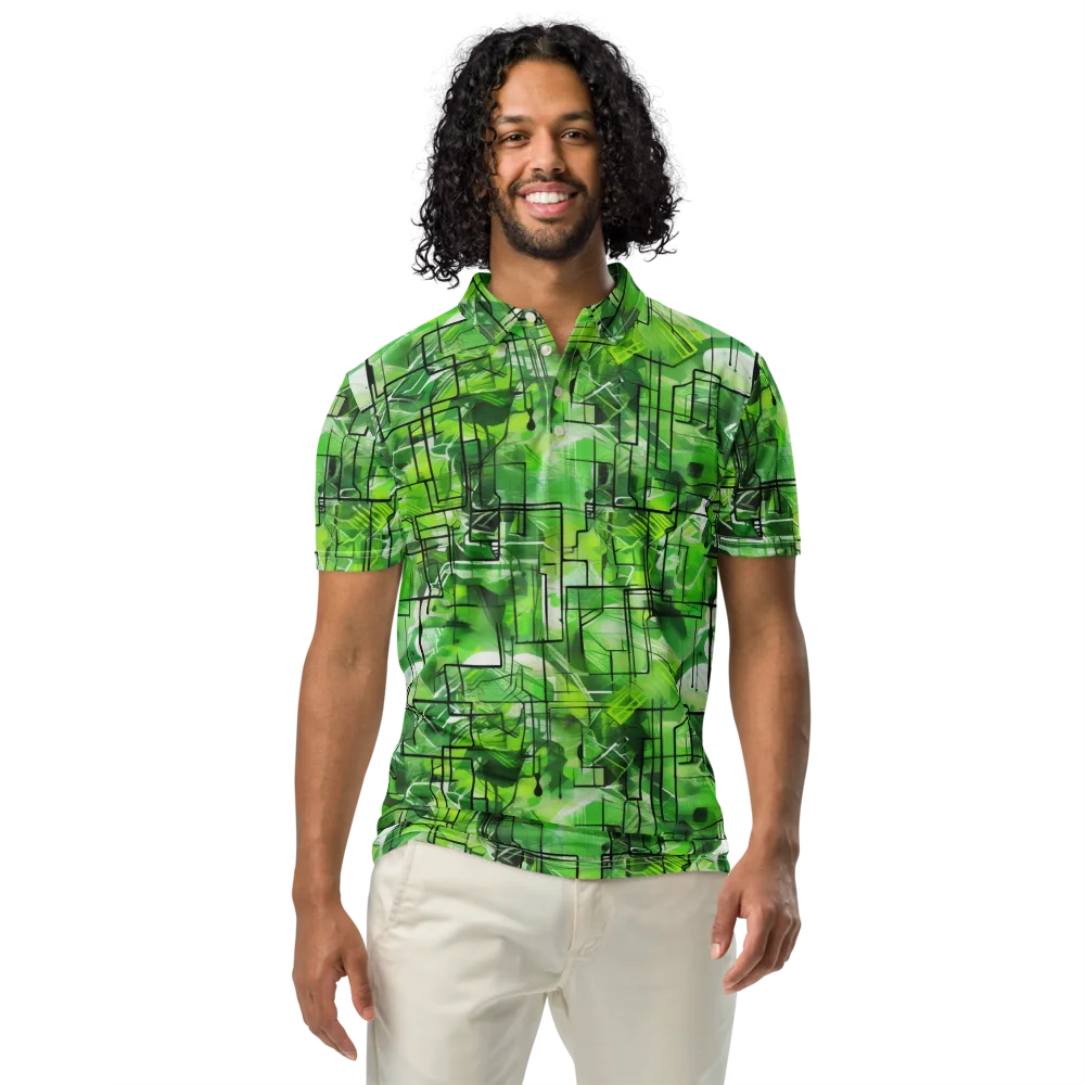 Lime Geometry on Men's Slim Fit Polo Shirt — Front
