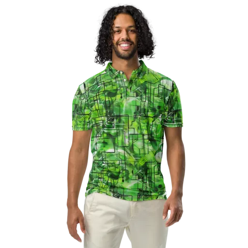Lime Geometry on a Men's Slim Fit Polo Shirt