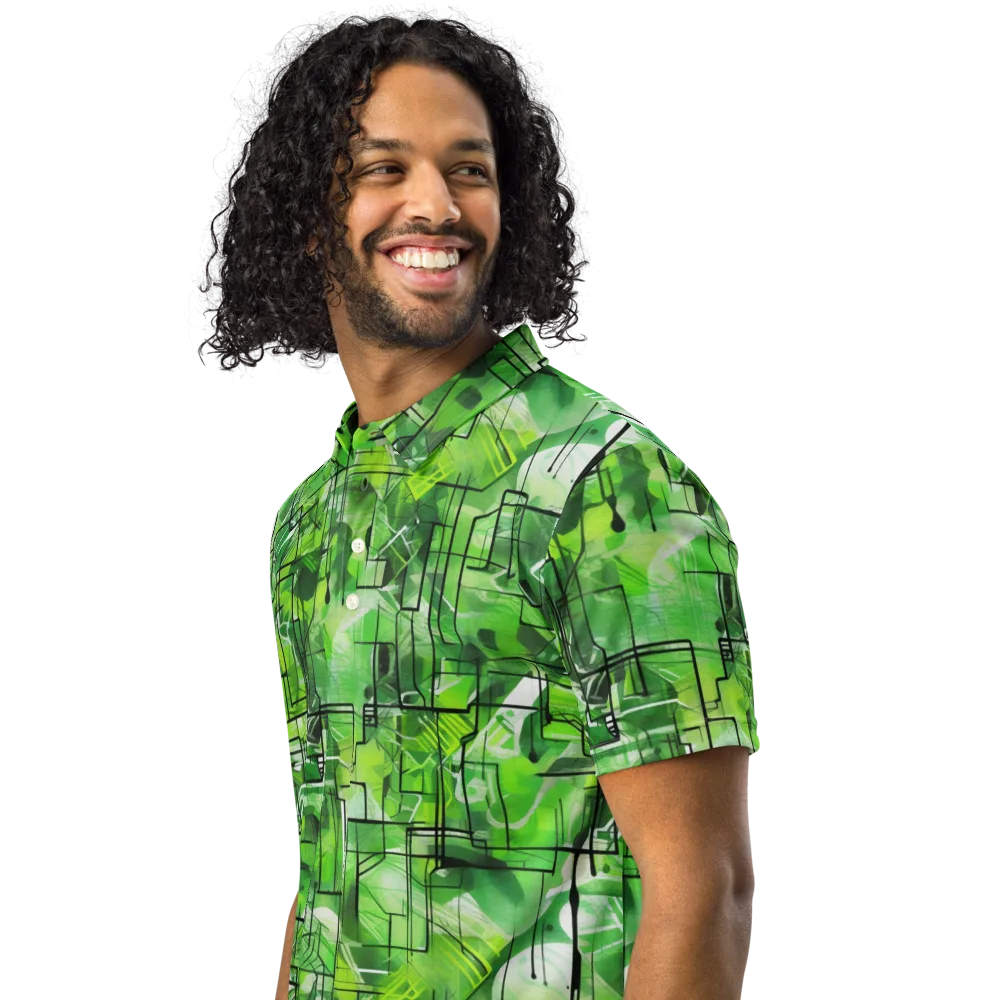 Lime Geometry on Men's Slim Fit Polo Shirt — Left Front