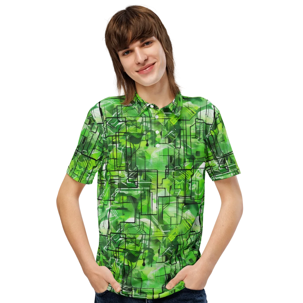 Lime Geometry on Men's Slim Fit Polo Shirt — Front