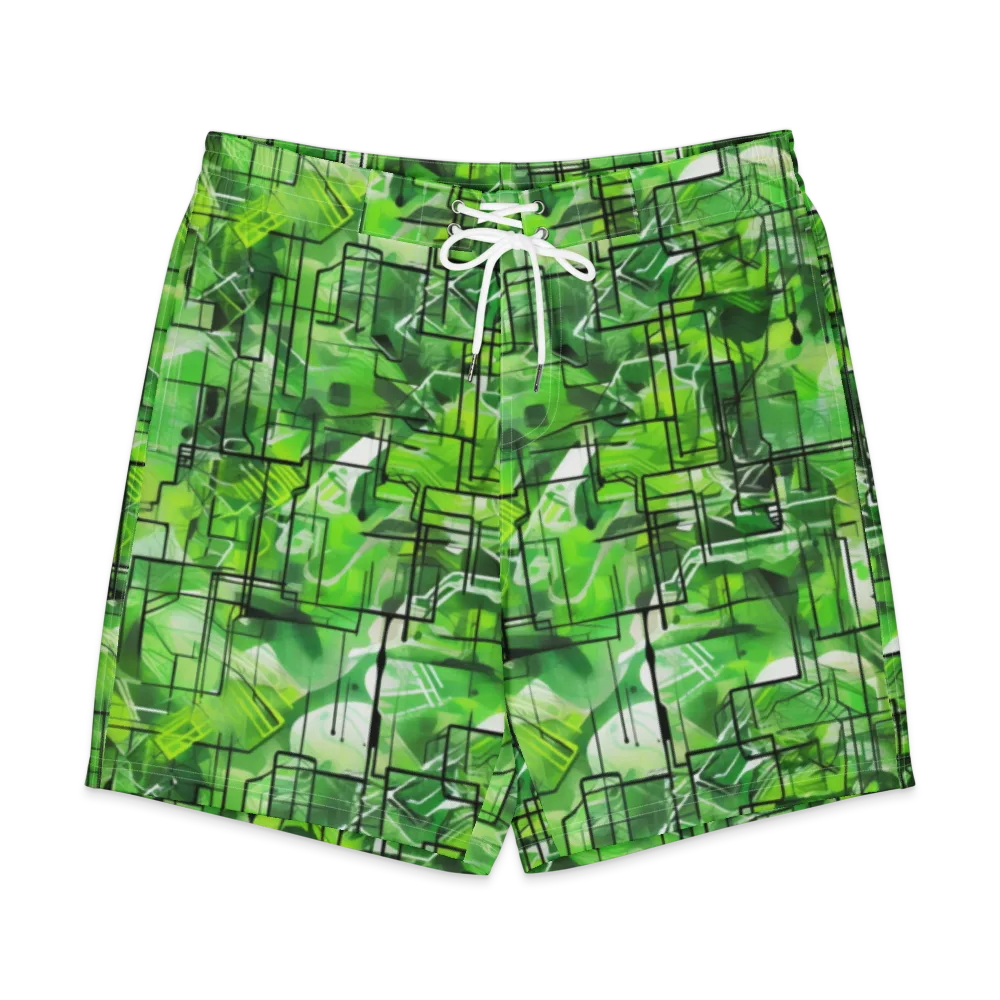 Lime Geometry on Men's Board Shorts — Front