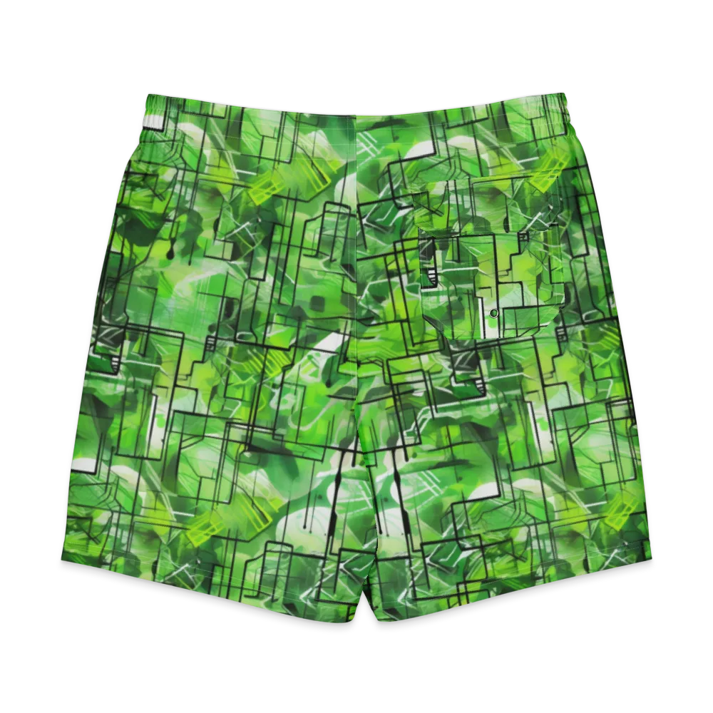 Lime Geometry on Men's Board Shorts — Back