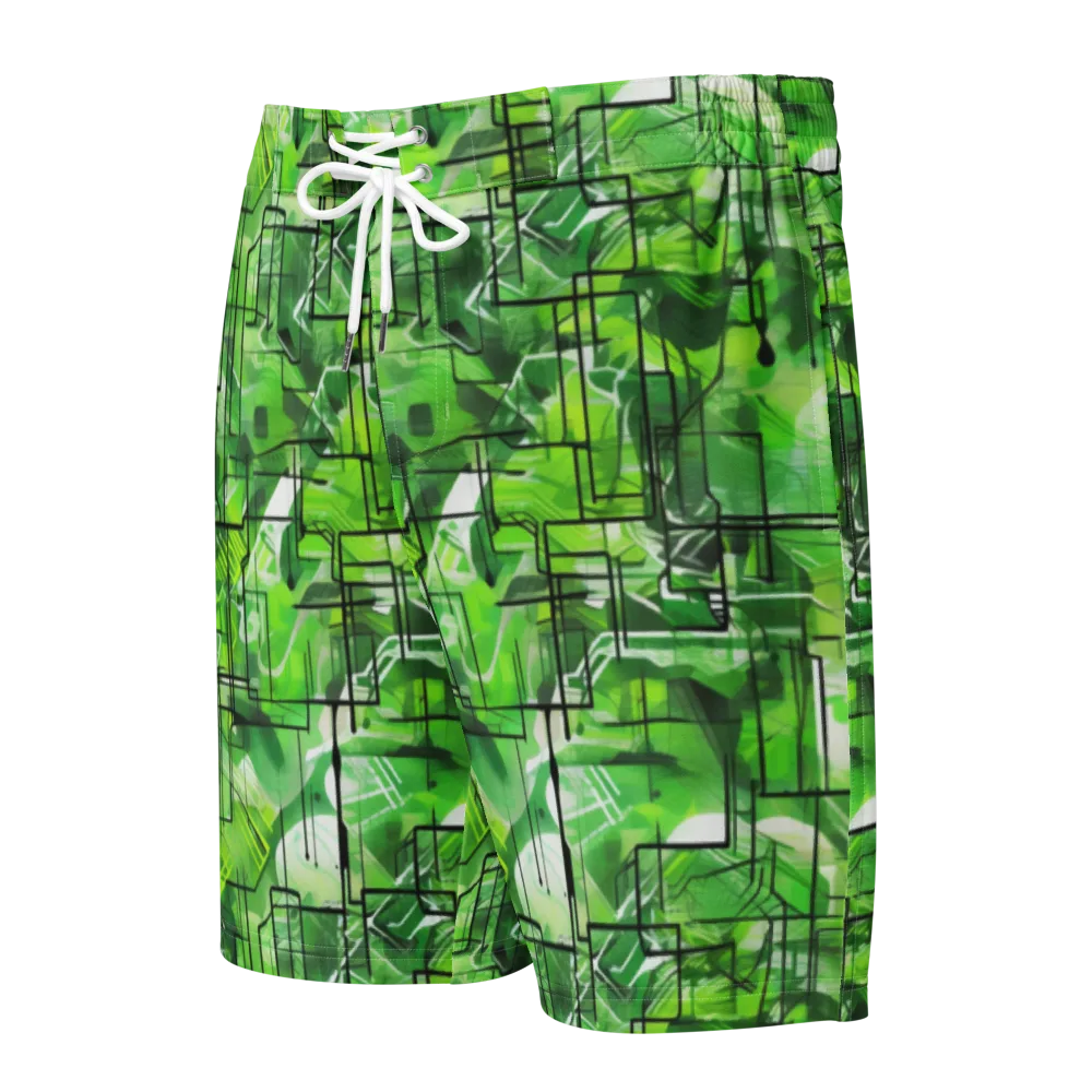 Lime Geometry on Men's Board Shorts — Front