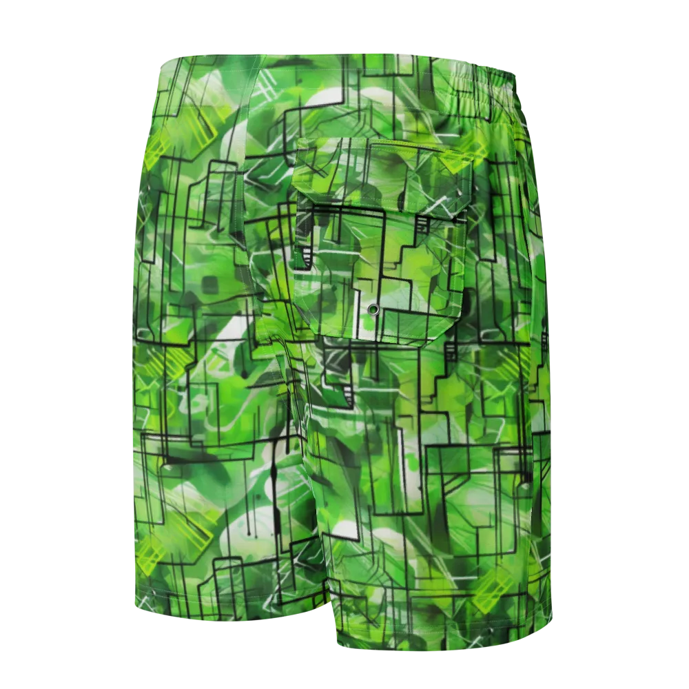 Lime Geometry on Men's Board Shorts — Back