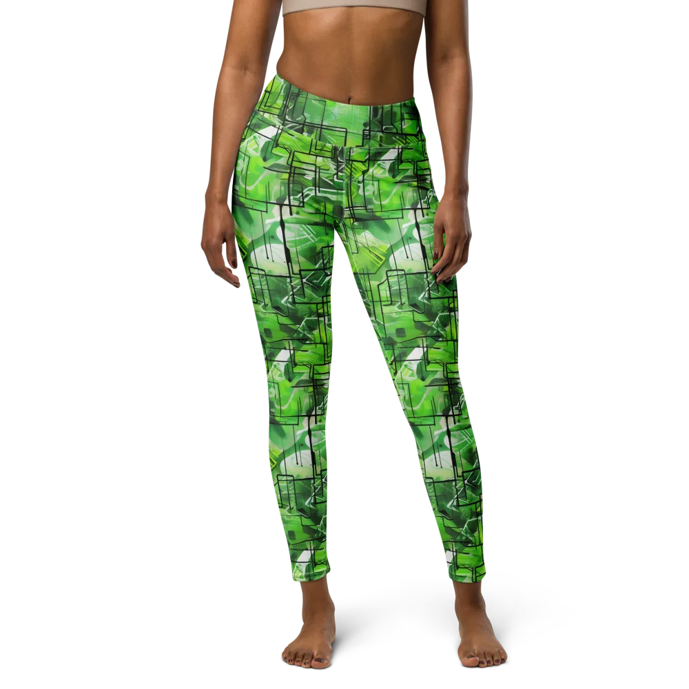 Lime Geometry on Yoga Leggings — Front