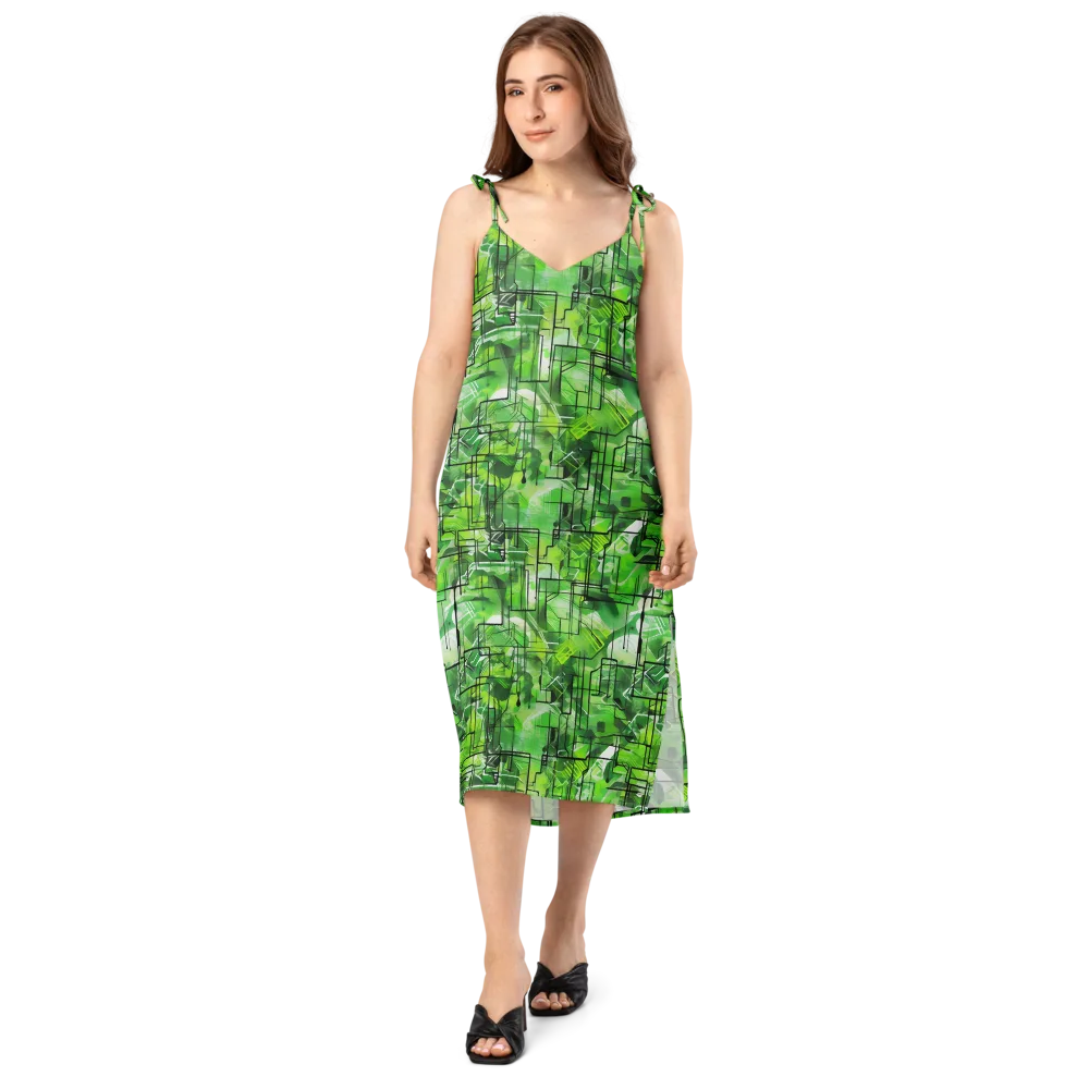 Lime Geometry on Slip Dress — Front