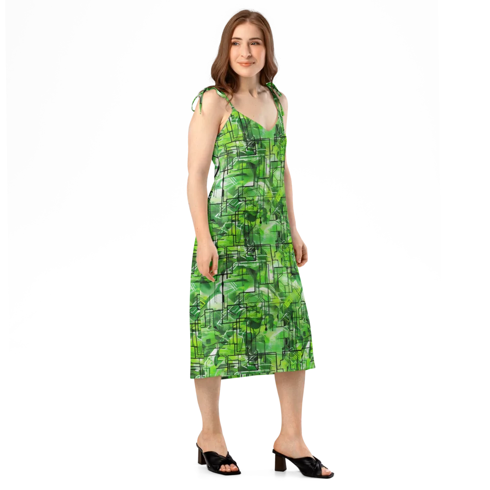 Lime Geometry on Slip Dress — Right Front