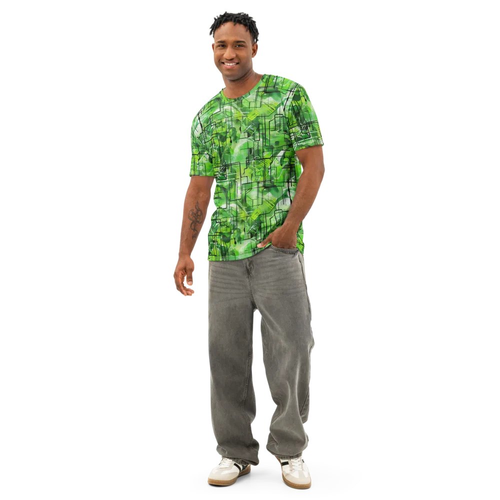 Lime Geometry on Men's Cotton Crew Neck T-Shirt — Front