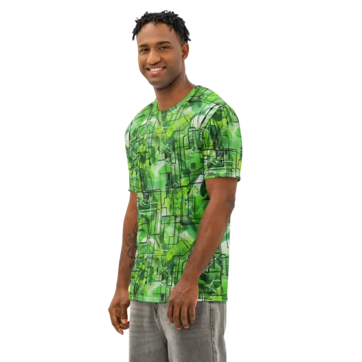 Lime Geometry on a Men's Cotton Crew Neck T-Shirt