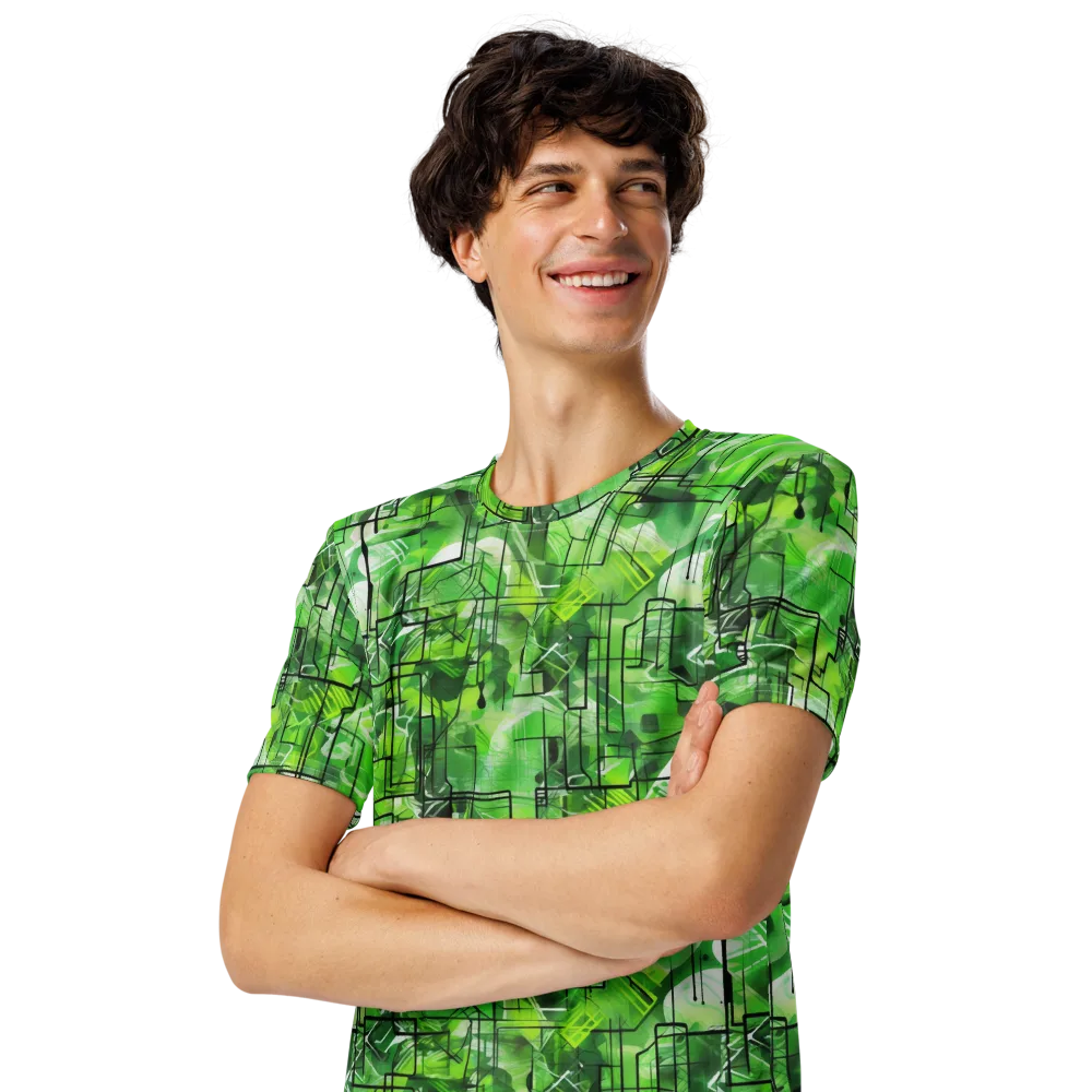 Lime Geometry on Men's Crew Neck T-Shirt — Left Front