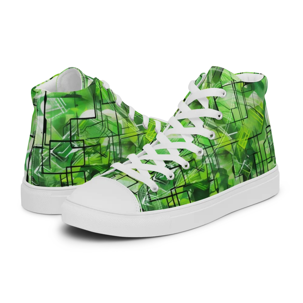 Lime Geometry on Men's High Top Canvas Shoes — Left